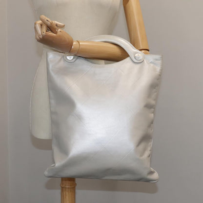 CHANEL Matelasse Hand Bag Leather Silver Light Gray Pearl CC bs20615