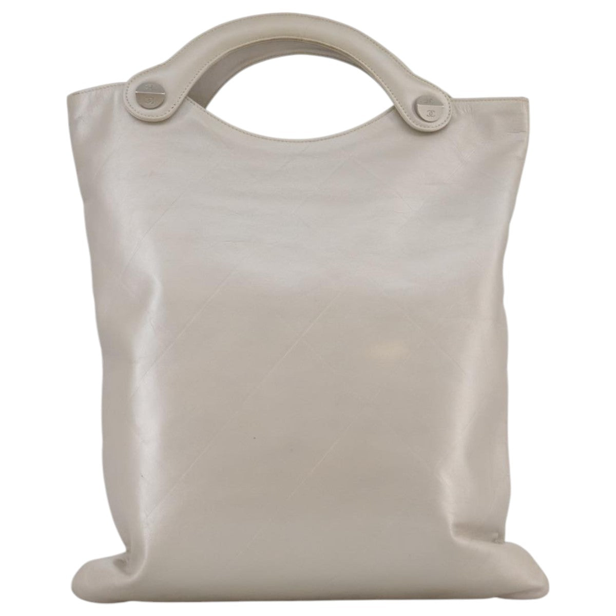 CHANEL Matelasse Hand Bag Leather Silver Light Gray Pearl CC bs20615