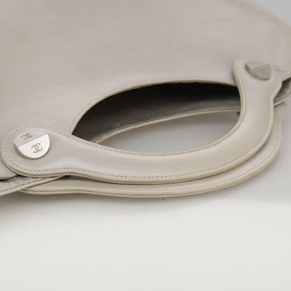 CHANEL Matelasse Hand Bag Leather Silver Light Gray Pearl CC bs20615