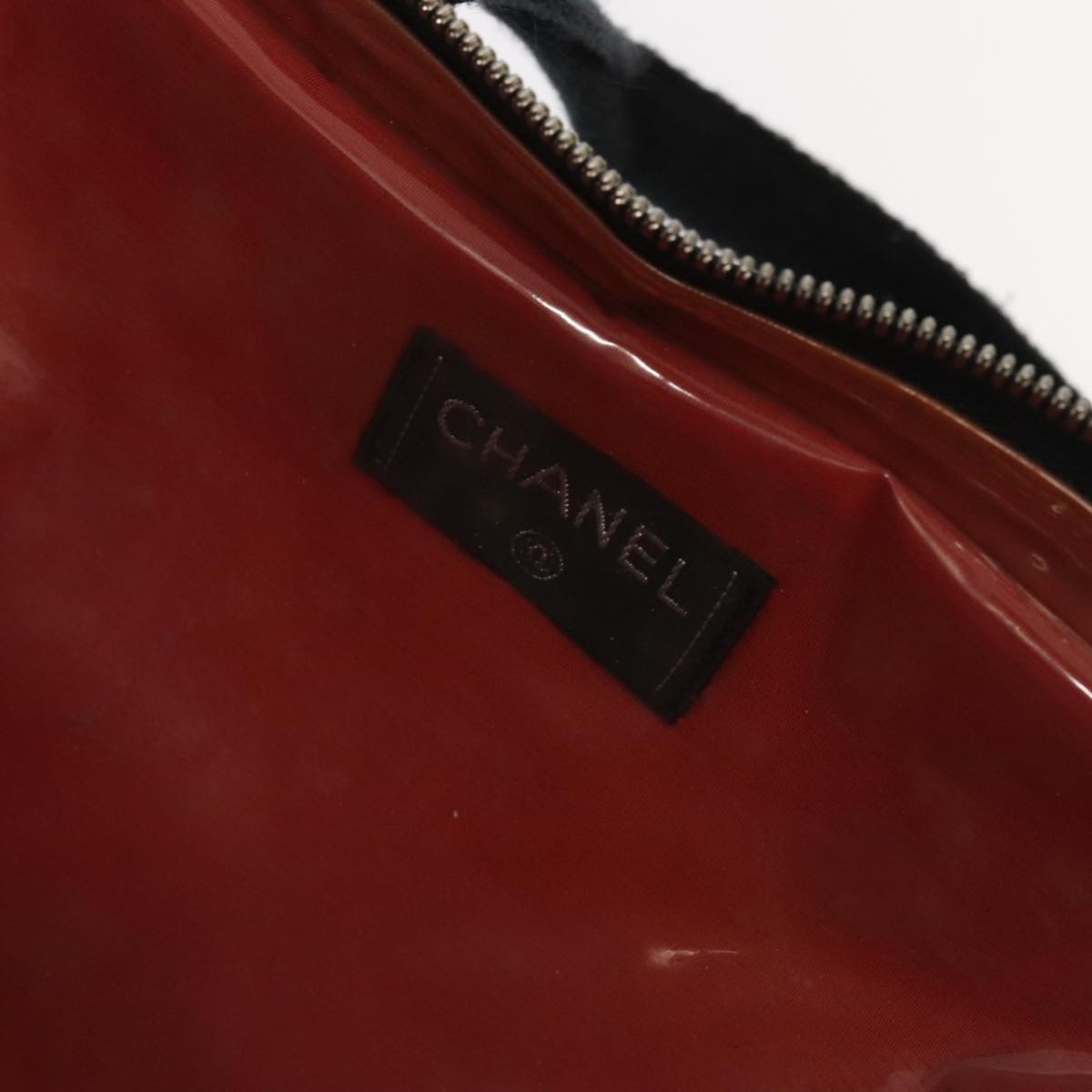 CHANEL Travel Line Hand Bag Nylon Black White Silver CC bs20701