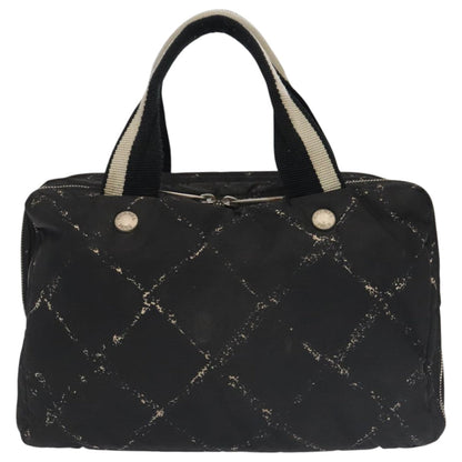 CHANEL Travel Line Hand Bag Nylon Black White Silver CC bs20701