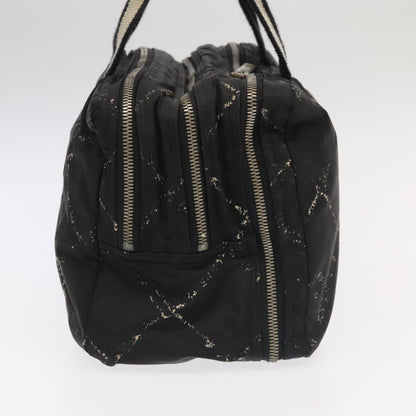 CHANEL Travel Line Hand Bag Nylon Black White Silver CC bs20701