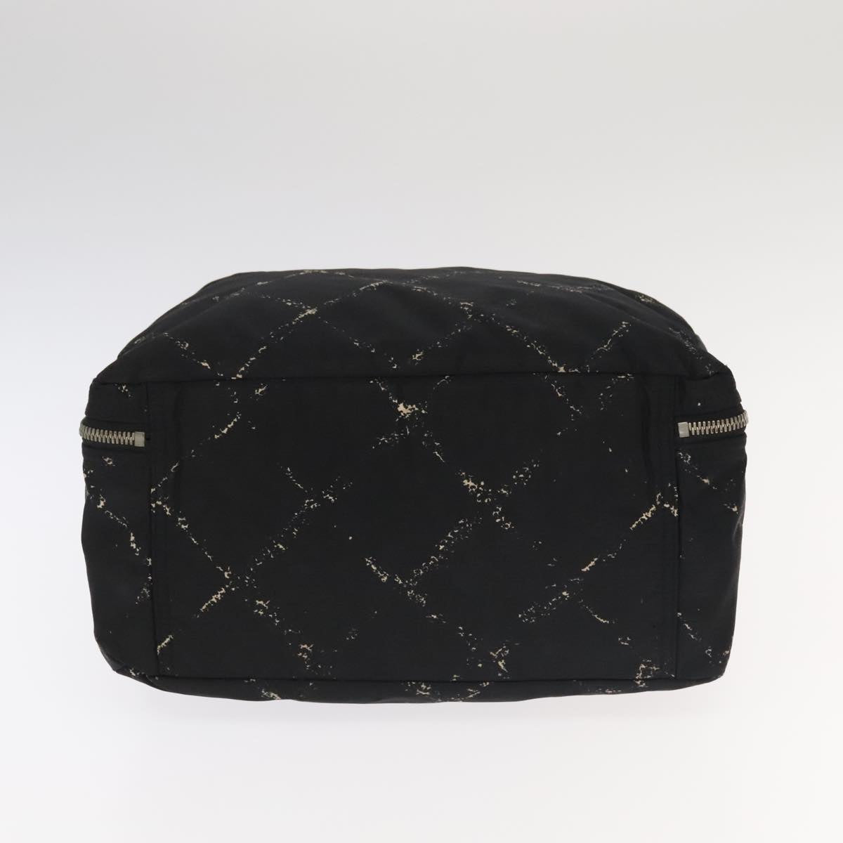 CHANEL Travel Line Hand Bag Nylon Black White Silver CC bs20701