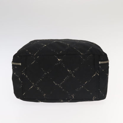 CHANEL Travel Line Hand Bag Nylon Black White Silver CC bs20701