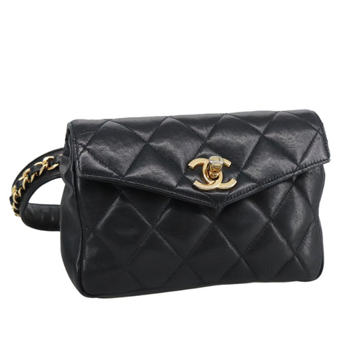 CHANEL Matelasse Chain Waist bag Lamb Skin Black Gold CC bs20727