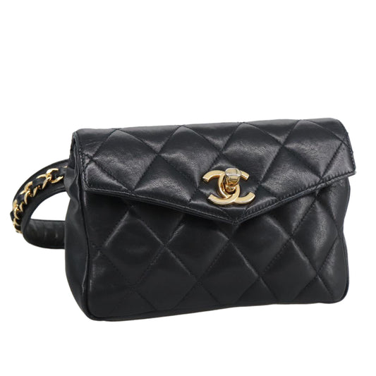 CHANEL Matelasse Chain Waist bag Lamb Skin Black Gold CC bs20727