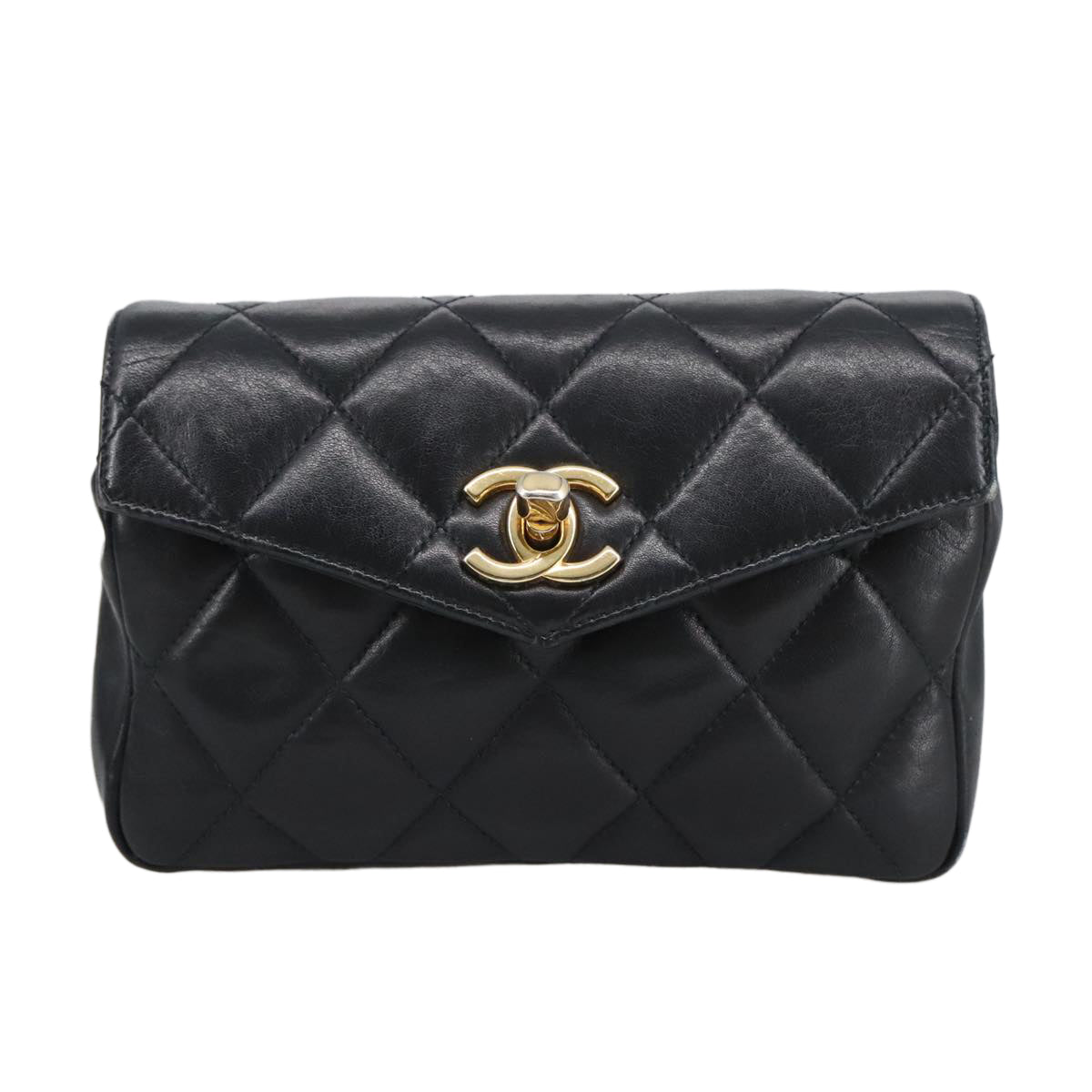 CHANEL Matelasse Chain Waist bag Lamb Skin Black Gold CC bs20727