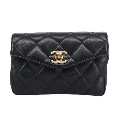 CHANEL Matelasse Chain Waist bag Lamb Skin Black Gold CC bs20727