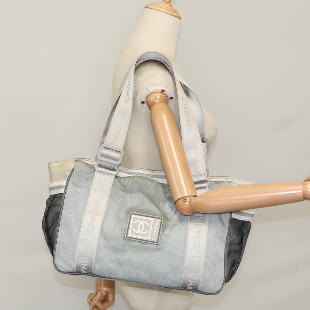CHANEL Sports Tote Bag Nylon Light Gray CC bs20733