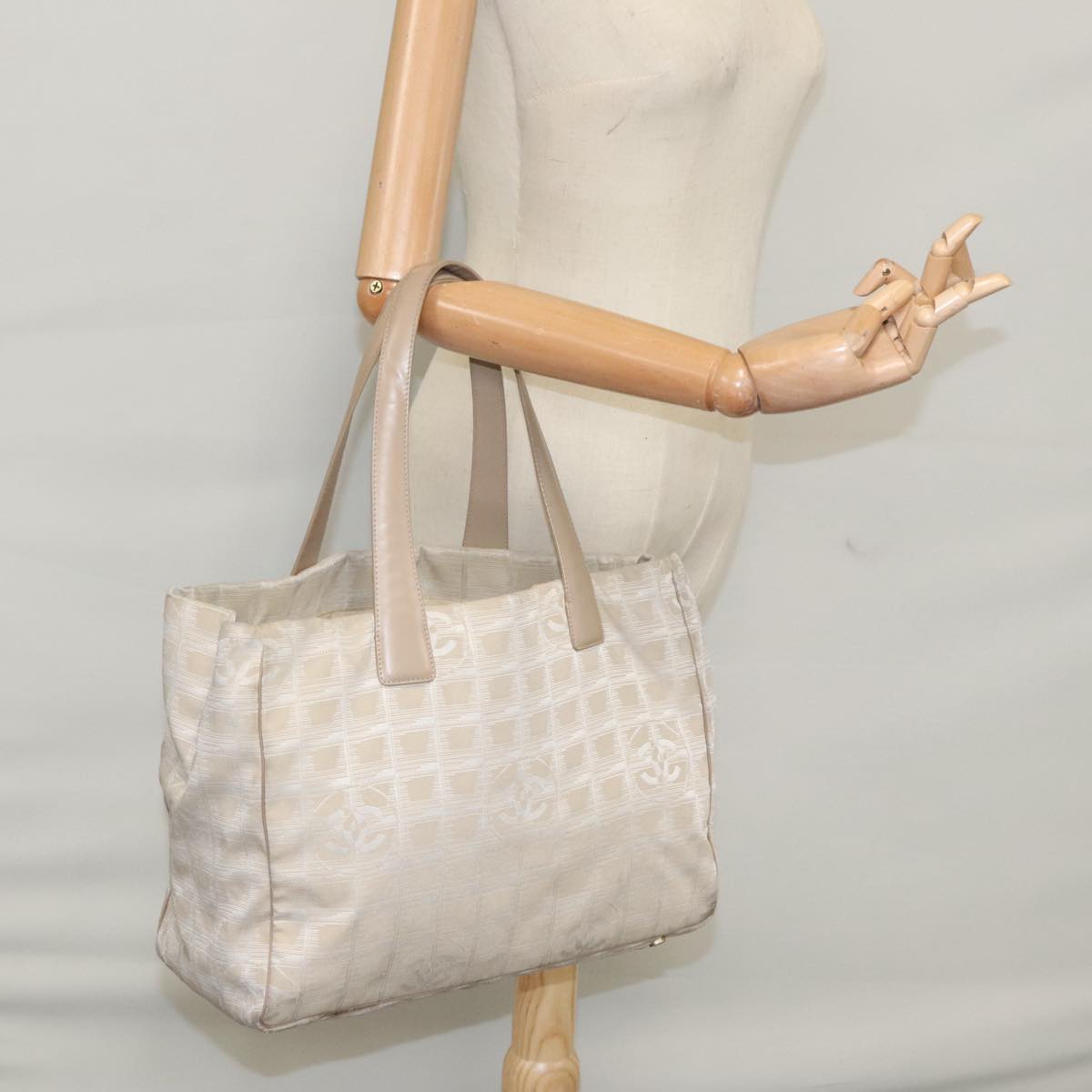 CHANEL New Travel line Tote Bag Nylon Beige CC bs20759