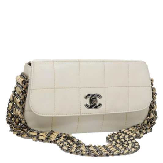 CHANEL Choco Bar Chain Shoulder Bag Patent Leather Pink Gold CC bs20803
