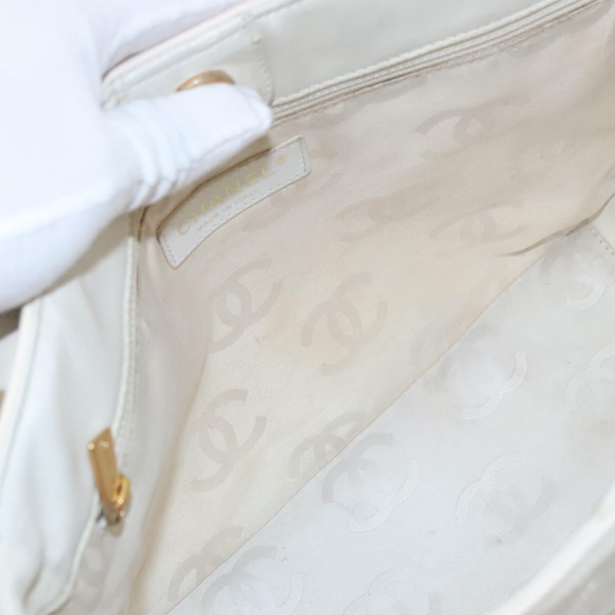 CHANEL Triple Coco Tote Bag Enamel White CC bs20805