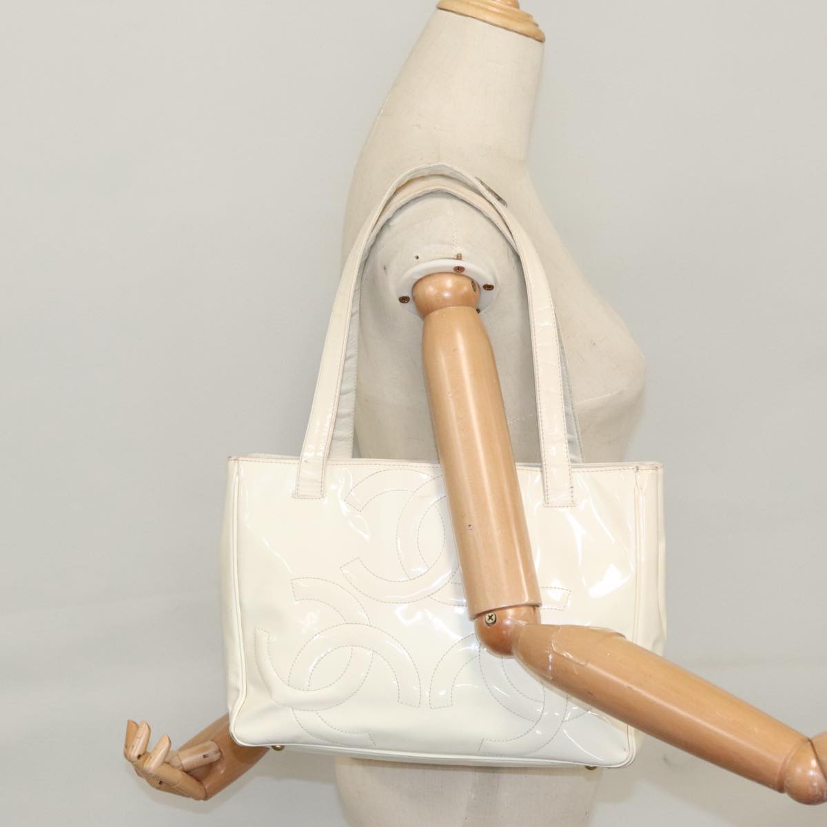 CHANEL Triple Coco Tote Bag Enamel White CC bs20805