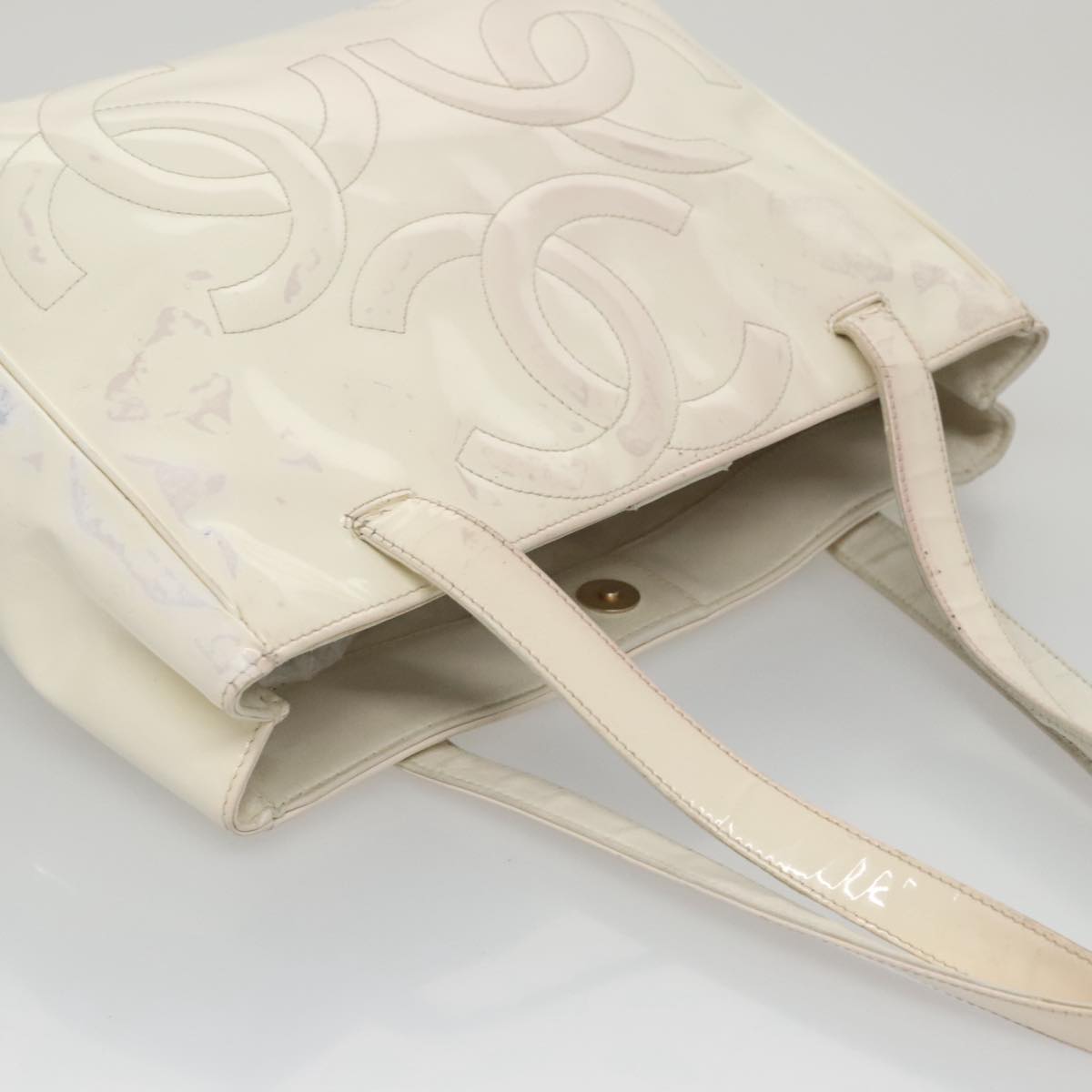 CHANEL Triple Coco Tote Bag Enamel White CC bs20805