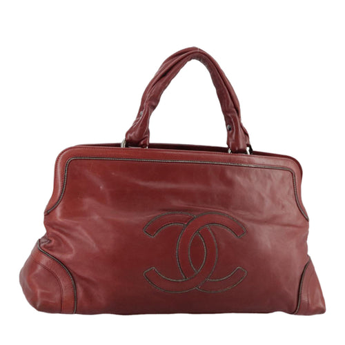 CHANEL COCO Mark Hand Bag Leather Red Silver CC bs20904
