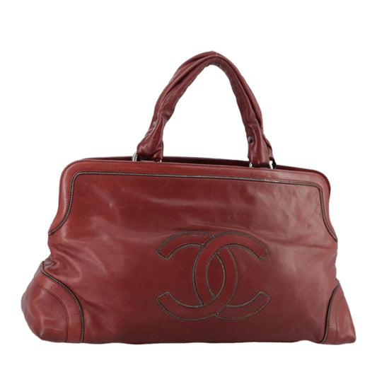 CHANEL COCO Mark Hand Bag Leather Red Silver CC bs20904