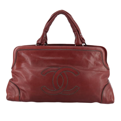CHANEL COCO Mark Hand Bag Leather Red Silver CC bs20904