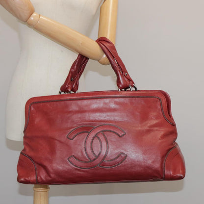 CHANEL COCO Mark Hand Bag Leather Red Silver CC bs20904
