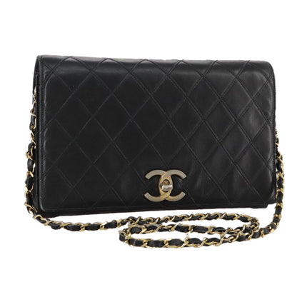 CHANEL Bicolore Chain Matelasse Bag Lamb Skin Black Gold CC bs20905
