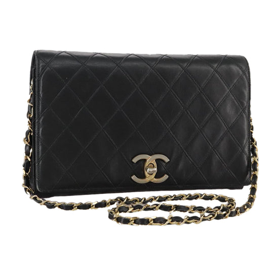 CHANEL Bicolore Chain Matelasse Bag Lamb Skin Black Gold CC bs20905