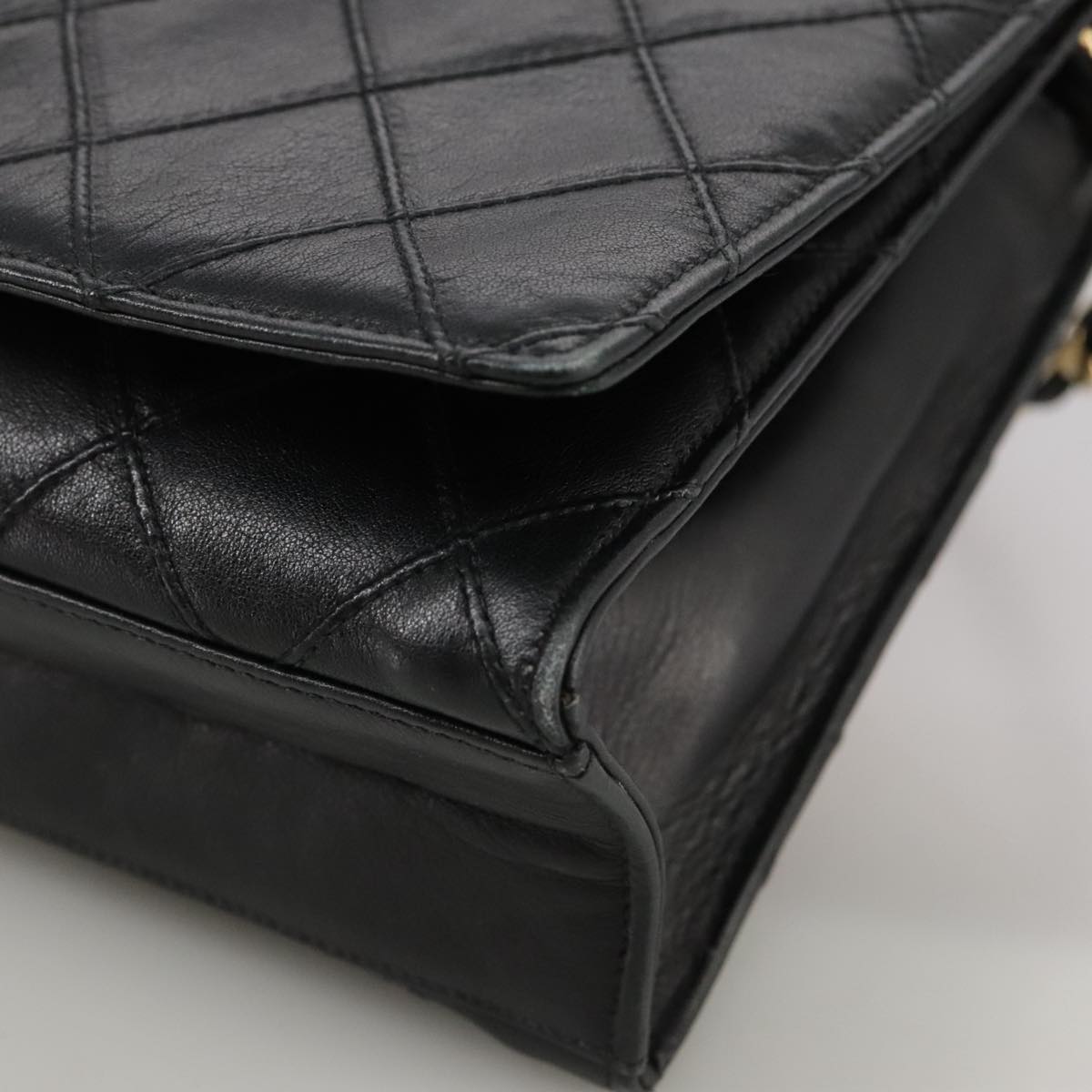 CHANEL Bicolore Chain Matelasse Bag Lamb Skin Black Gold CC bs20905