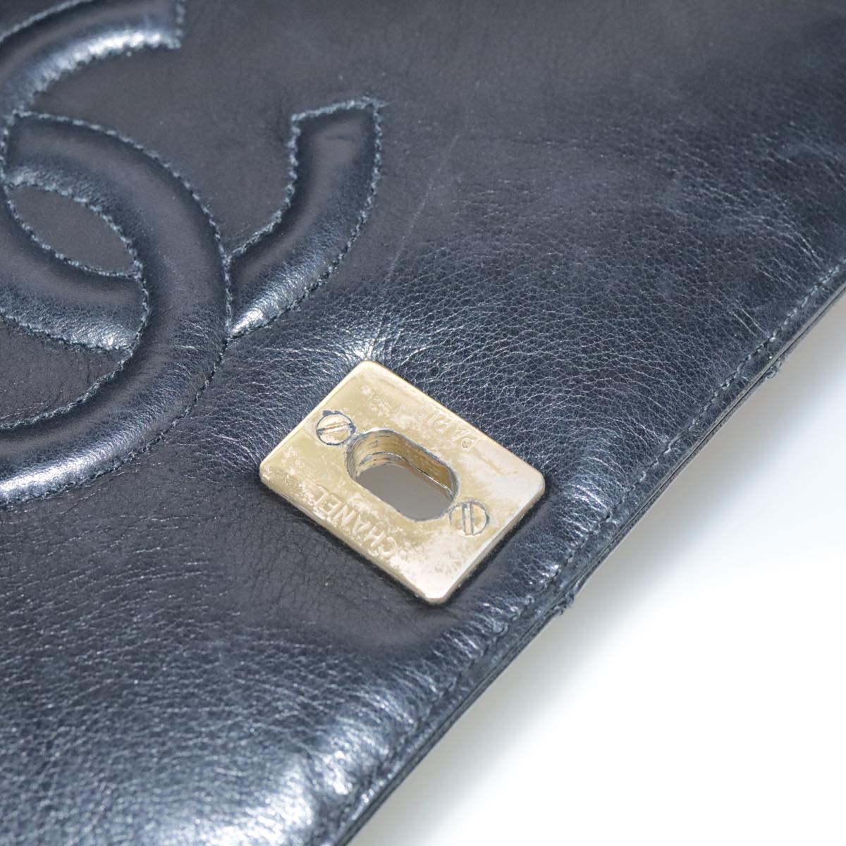CHANEL Bicolore Chain Matelasse Bag Lamb Skin Black Gold CC bs20905