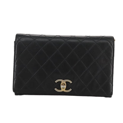 CHANEL Bicolore Chain Matelasse Bag Lamb Skin Black Gold CC bs20905
