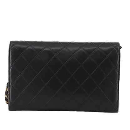 CHANEL Bicolore Chain Matelasse Bag Lamb Skin Black Gold CC bs20905