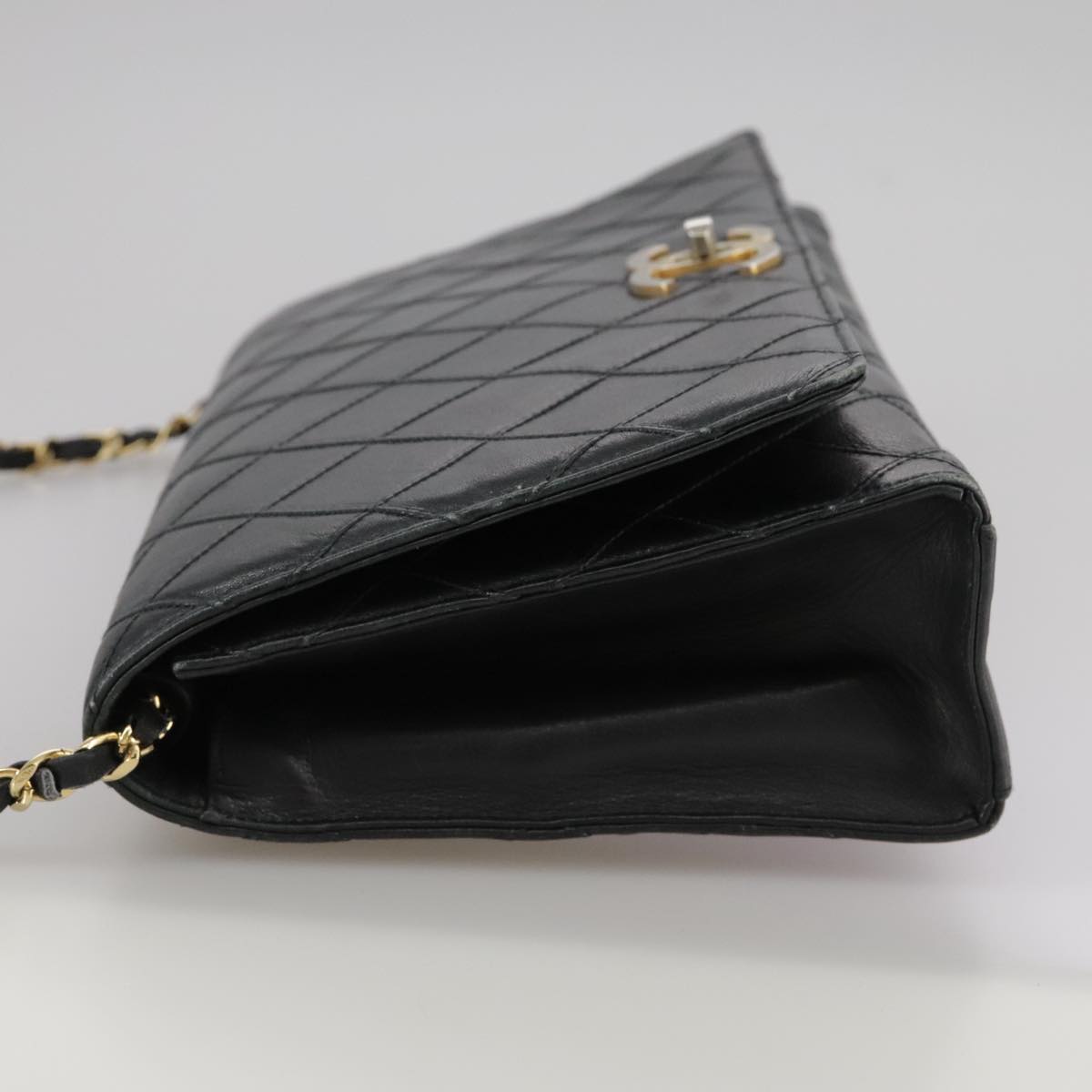 CHANEL Bicolore Chain Matelasse Bag Lamb Skin Black Gold CC bs20905