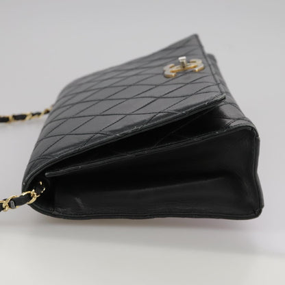 CHANEL Bicolore Chain Matelasse Bag Lamb Skin Black Gold CC bs20905