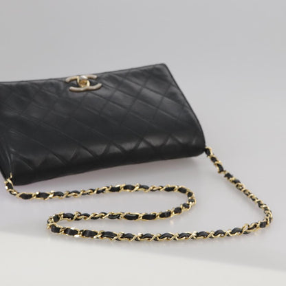 CHANEL Bicolore Chain Matelasse Bag Lamb Skin Black Gold CC bs20905