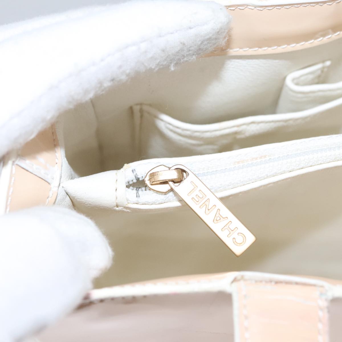 CHANEL Tote Bag Enamel Beige Gold CC bs20922