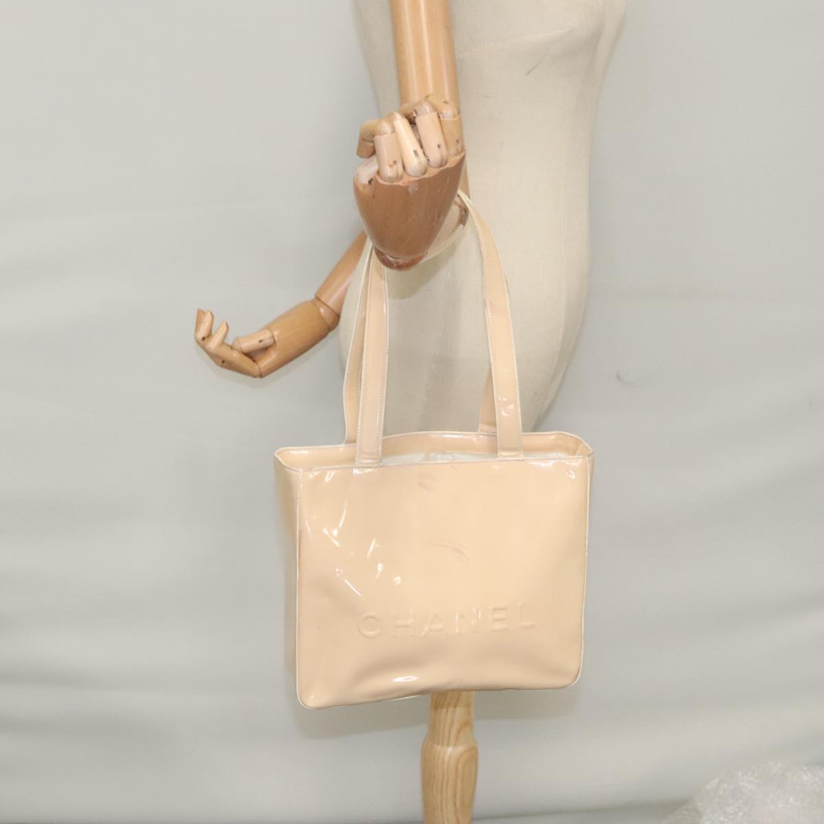 CHANEL Tote Bag Enamel Beige Gold CC bs20922