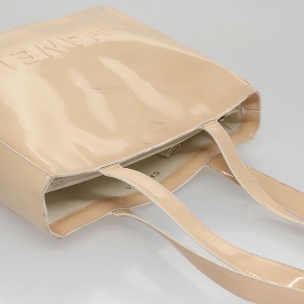 CHANEL Tote Bag Enamel Beige Gold CC bs20922