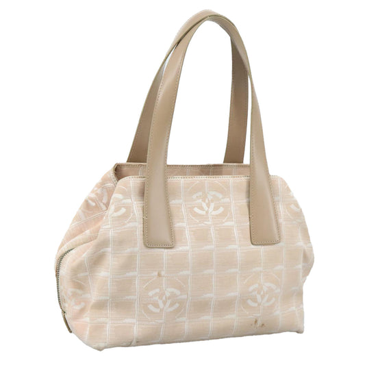 CHANEL New Travel Line Hand Bag Nylon Leather Beige Gold CC bs20923