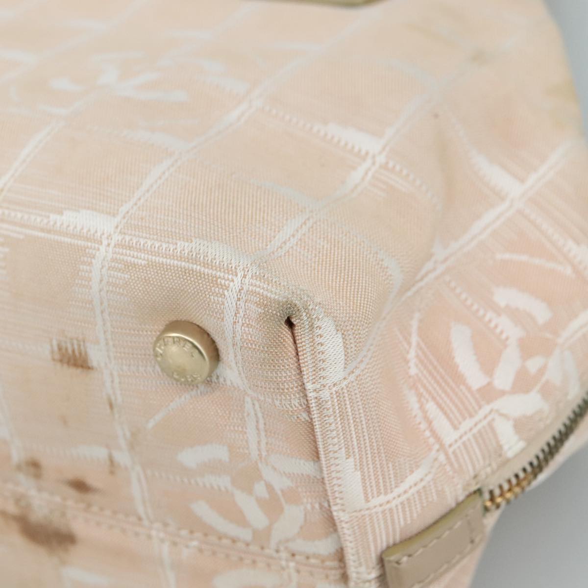 CHANEL New Travel Line Hand Bag Nylon Leather Beige Gold CC bs20923