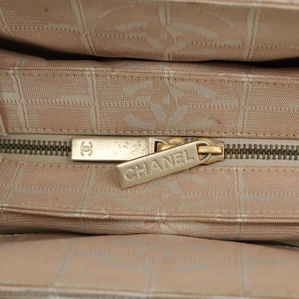 CHANEL New Travel Line Hand Bag Nylon Leather Beige Gold CC bs20923