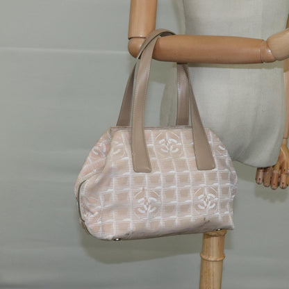 CHANEL New Travel Line Hand Bag Nylon Leather Beige Gold CC bs20923