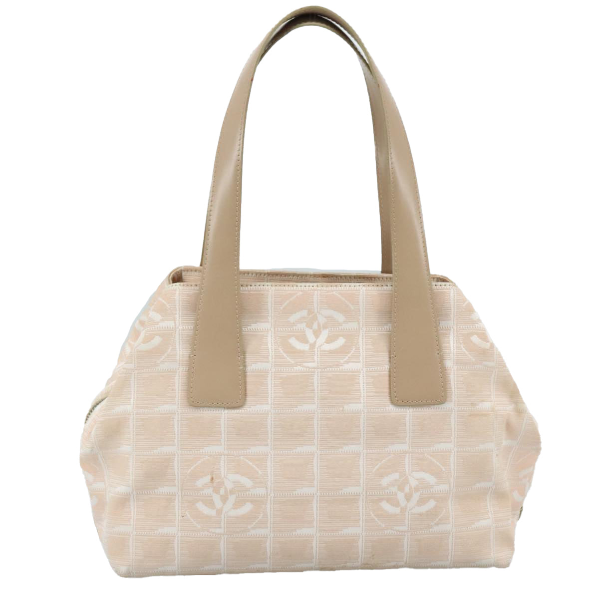 CHANEL New Travel Line Hand Bag Nylon Leather Beige Gold CC bs20923