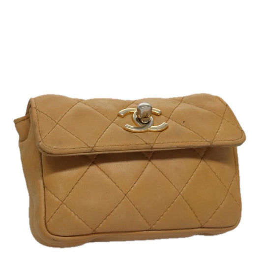 CHANEL Matelasse Waist bag Leather Beige CC bs20969