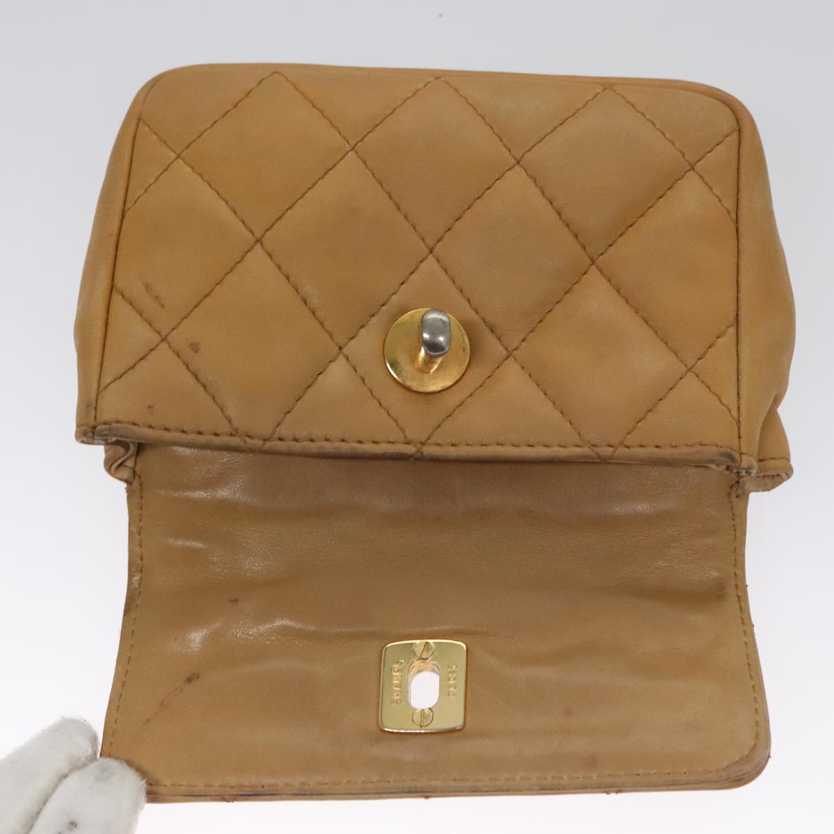 CHANEL Matelasse Waist bag Leather Beige CC bs20969