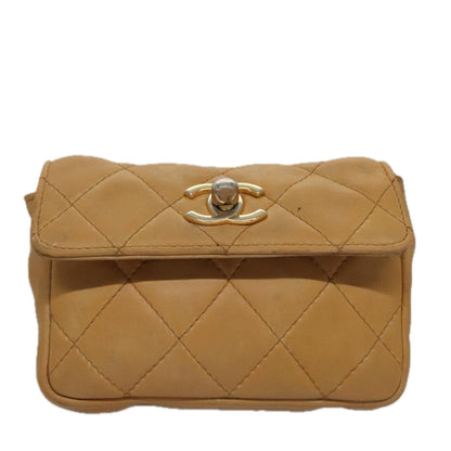 CHANEL Matelasse Waist bag Leather Beige CC bs20969