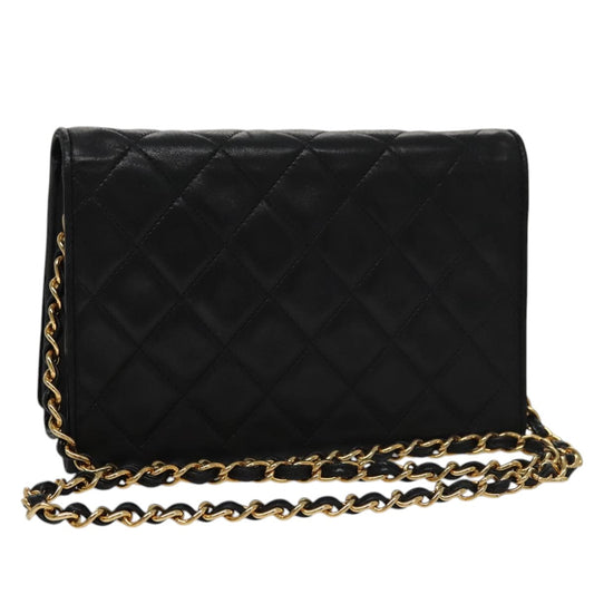 CHANEL Chain Matelasse Shoulder Bag Lamb Skin Gold Black CC bs21032