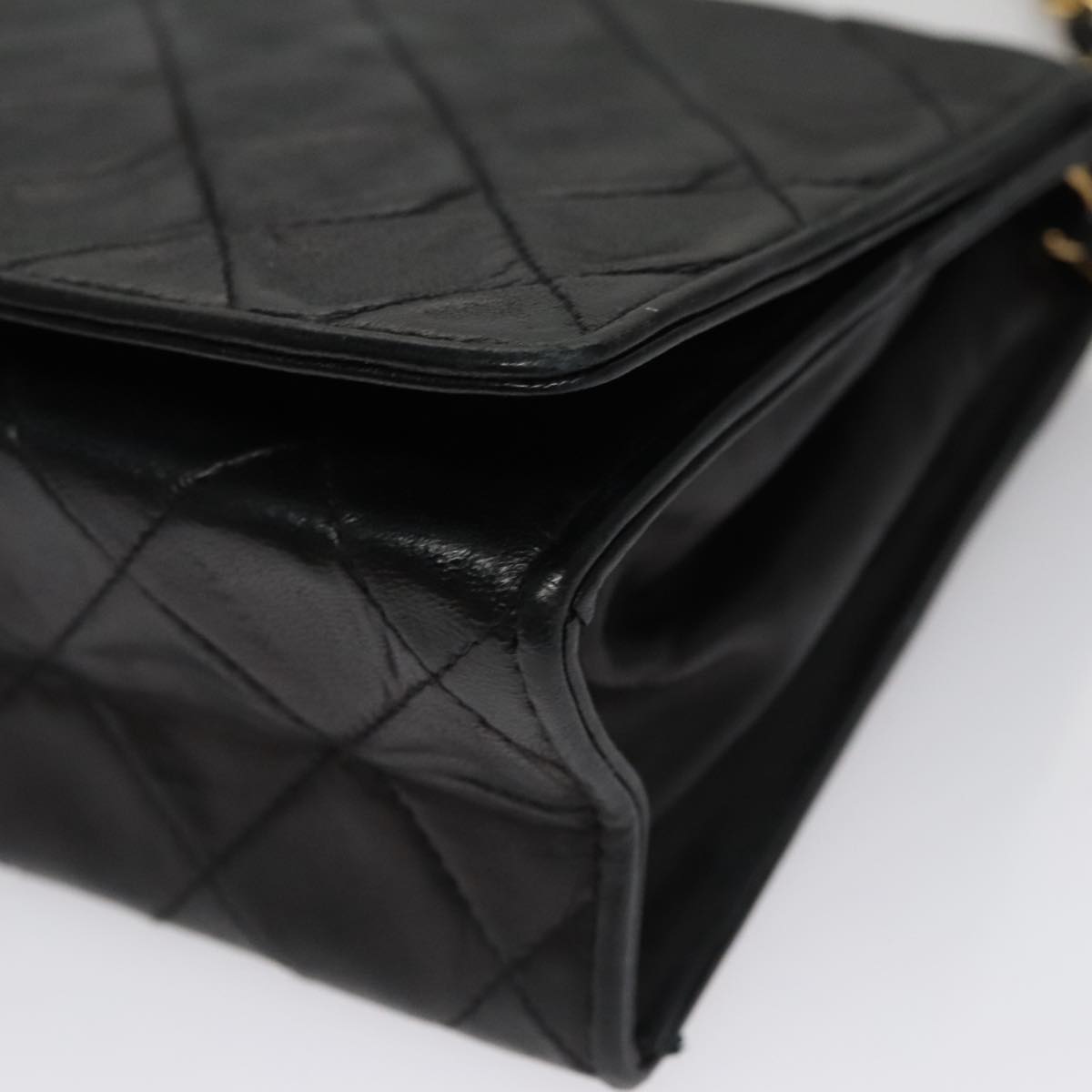 CHANEL Chain Matelasse Shoulder Bag Lamb Skin Gold Black CC bs21032