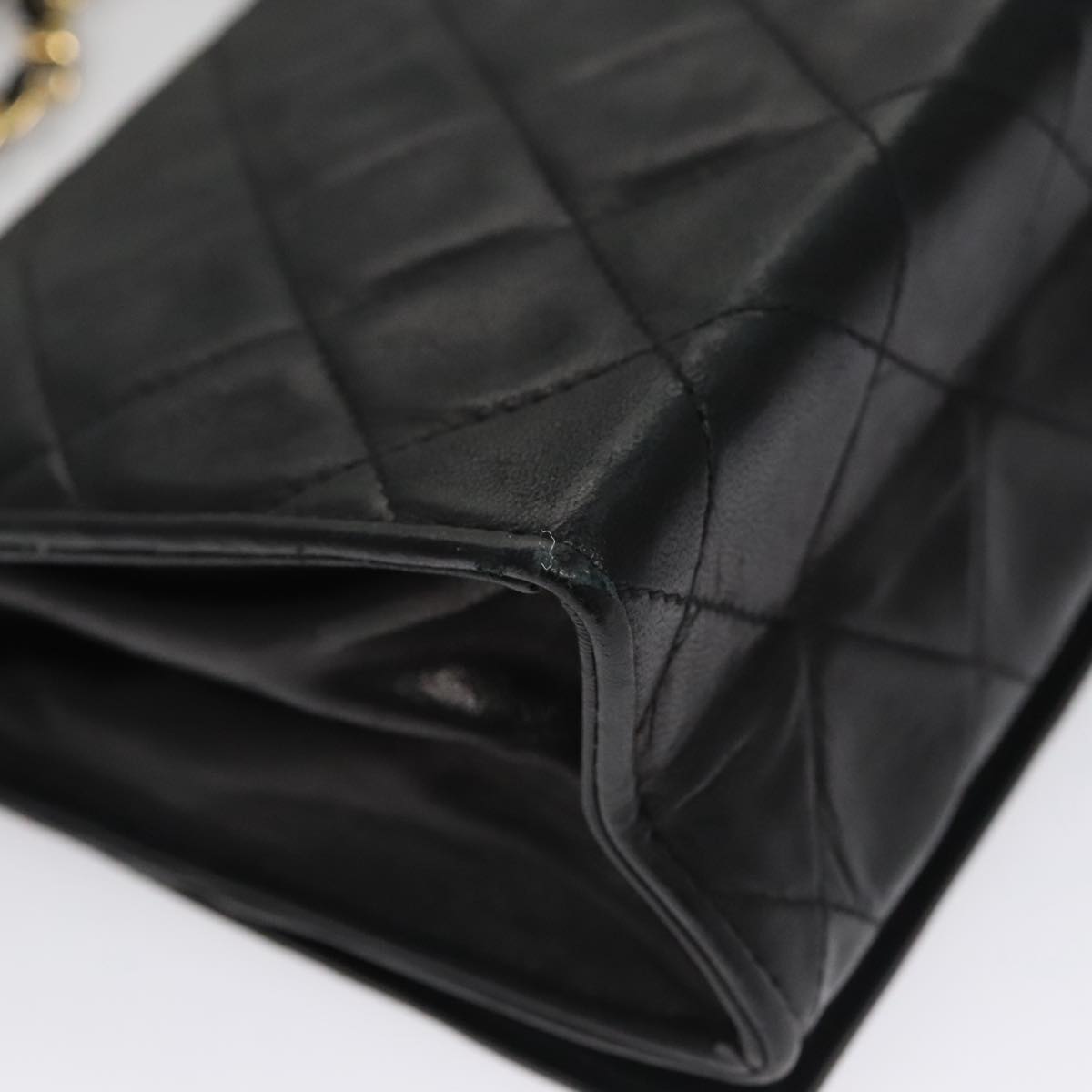 CHANEL Chain Matelasse Shoulder Bag Lamb Skin Gold Black CC bs21032