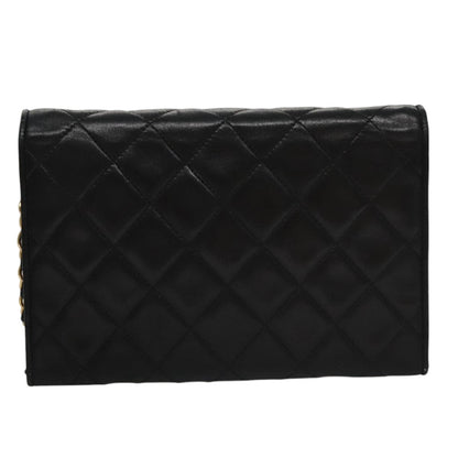 CHANEL Chain Matelasse Shoulder Bag Lamb Skin Gold Black CC bs21032