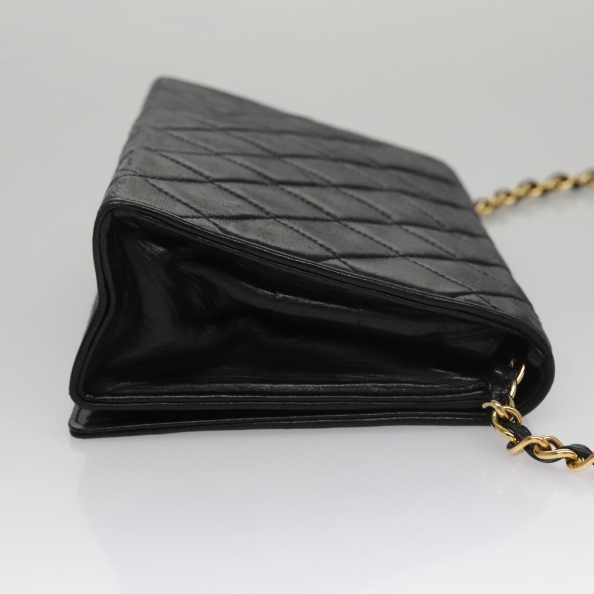 CHANEL Chain Matelasse Shoulder Bag Lamb Skin Gold Black CC bs21032