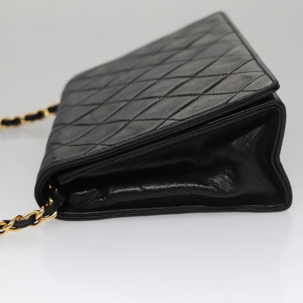 CHANEL Chain Matelasse Shoulder Bag Lamb Skin Gold Black CC bs21032