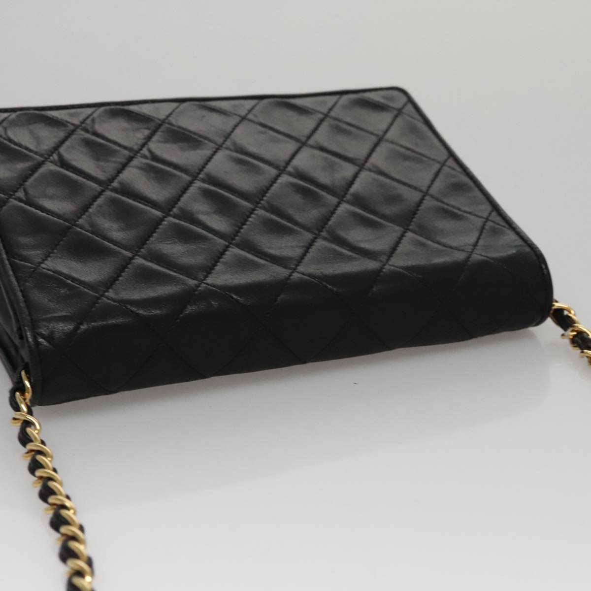 CHANEL Chain Matelasse Shoulder Bag Lamb Skin Gold Black CC bs21032