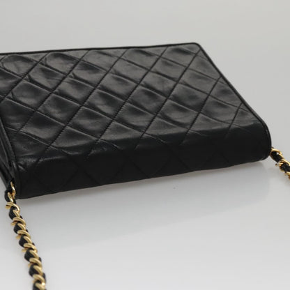CHANEL Chain Matelasse Shoulder Bag Lamb Skin Gold Black CC bs21032